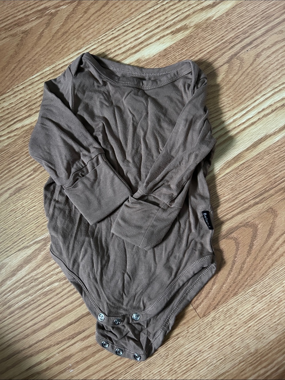 Long Sleeve Kids One-Piece Bodysuit in Brown - Bamboo